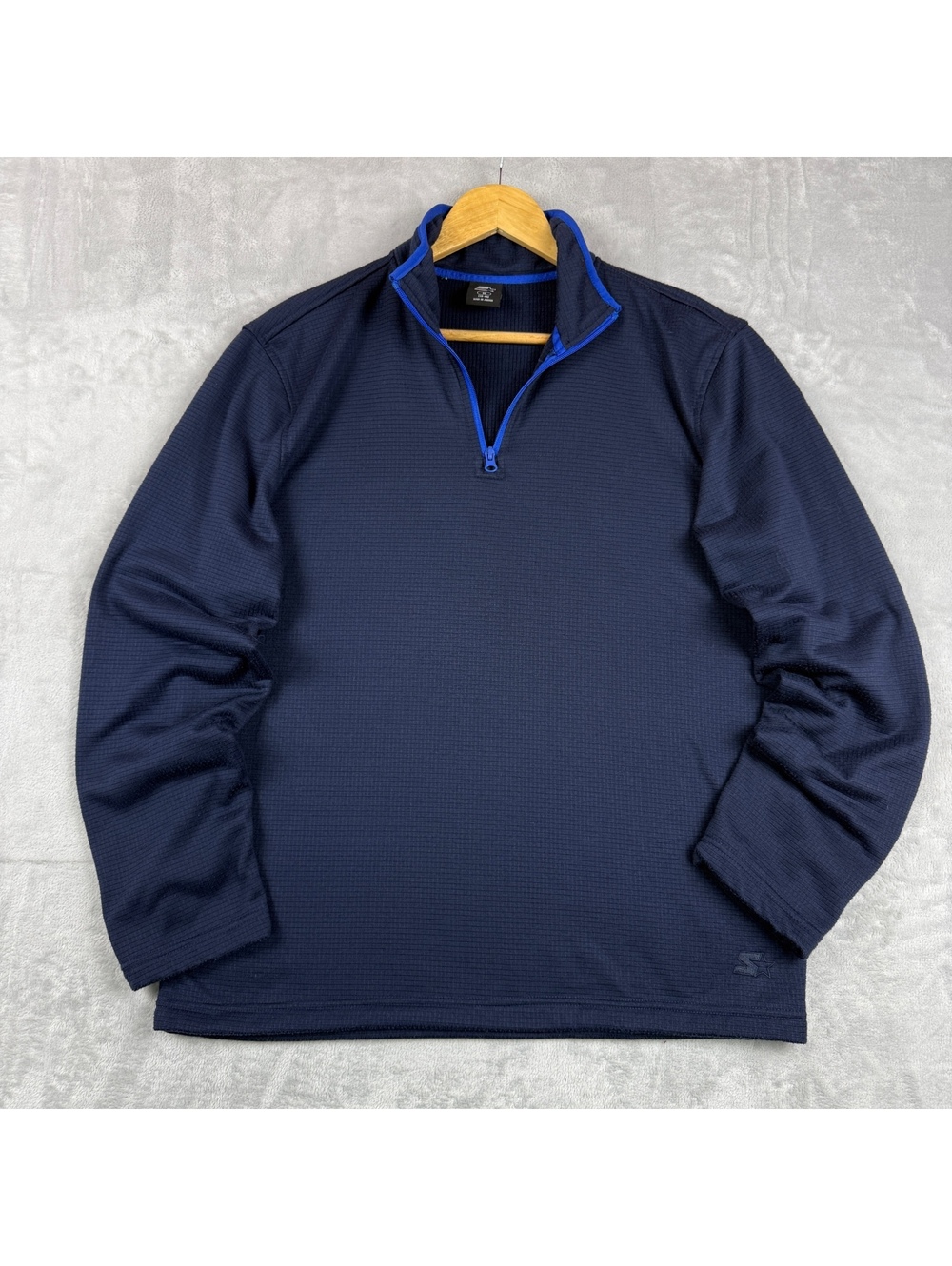 Starter Men’s M Navy 1/4 Zip Pullover Performance Sweatshirt Grid Fleece Layer